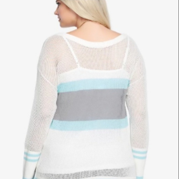 Blue striped torrid size 3 long sleeve open knit sweater - Picture 2 of 4